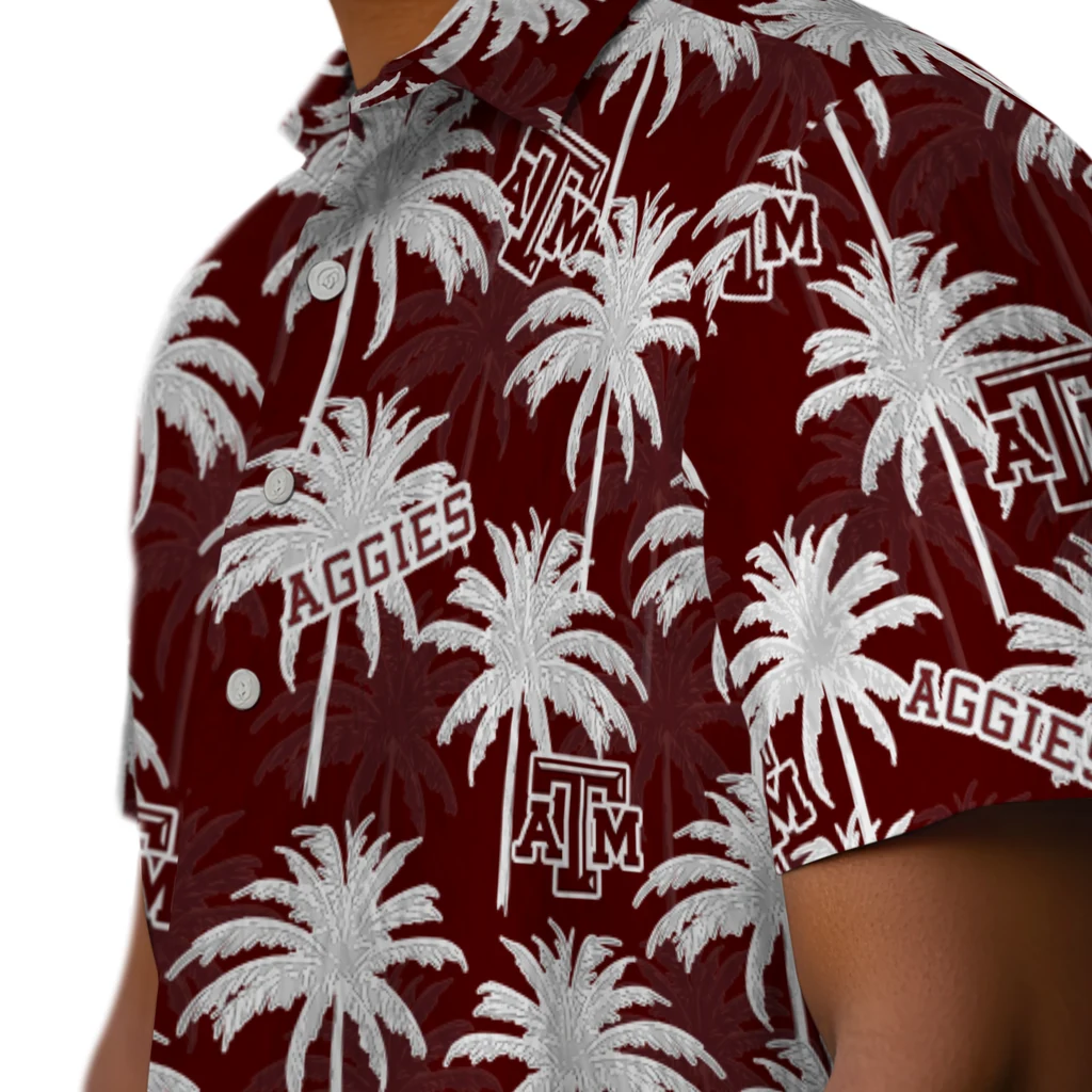 Texas A&M Aggies Hawaiian Shirt - Palm Tree Motif texas am aggies palm grove maroon hawaiian shirts trendy