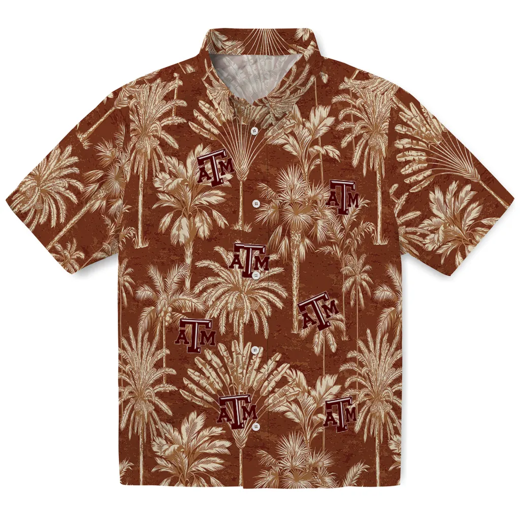 Texas A&M Aggies Hawaiian Shirt - Vintage Palm Tree texas am aggies palm shadows maroon hawaiian shirts best selling