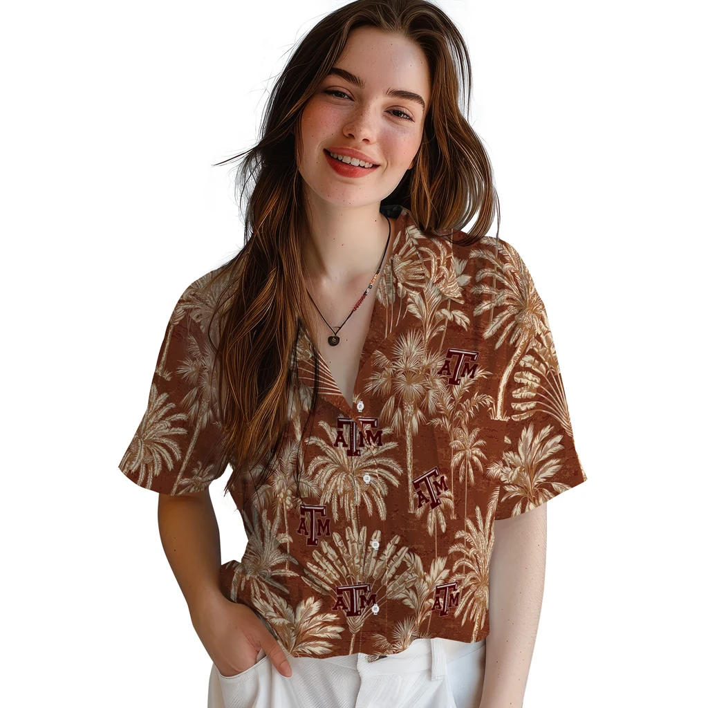 Texas A&M Aggies Hawaiian Shirt - Vintage Palm Tree texas am aggies palm shadows maroon hawaiian shirts latest model