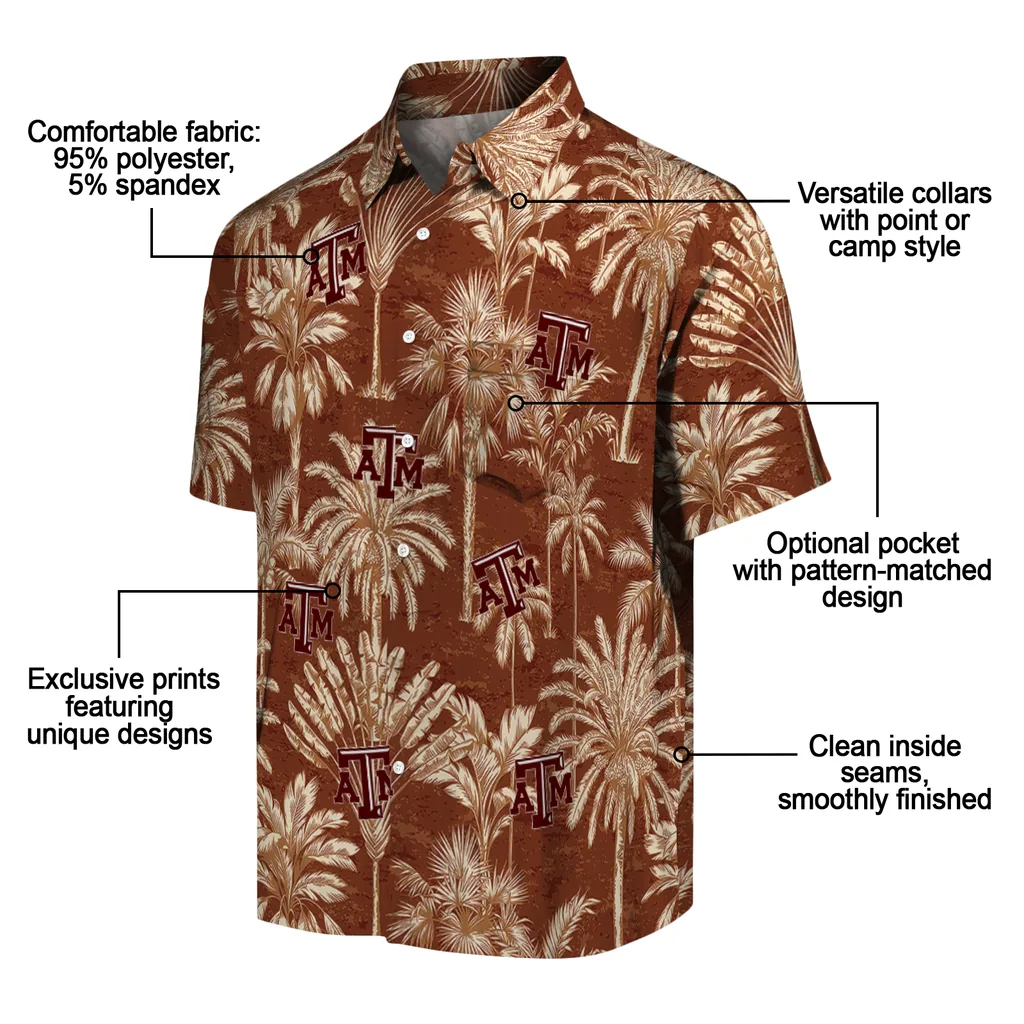 Texas A&M Aggies Hawaiian Shirt - Vintage Palm Tree texas am aggies palm shadows maroon hawaiian shirts new arrival