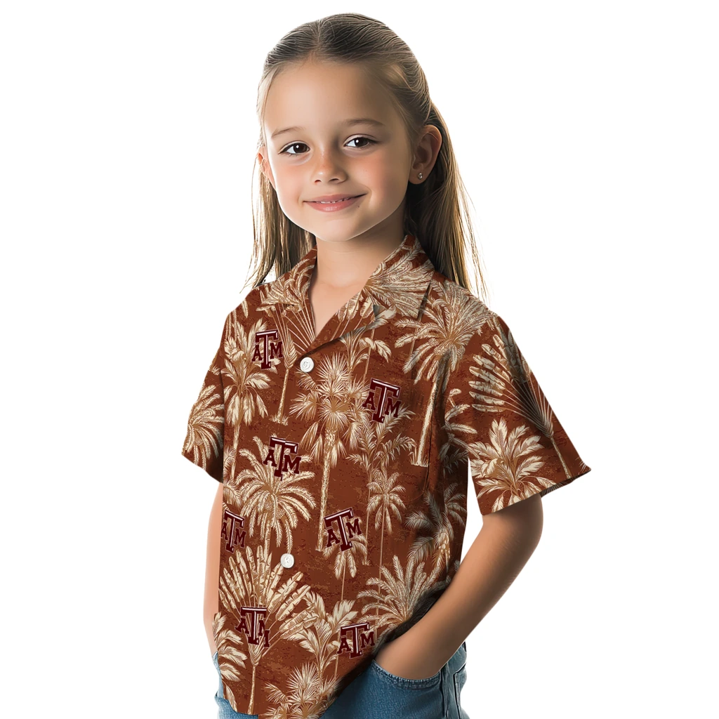 Texas A&M Aggies Hawaiian Shirt - Vintage Palm Tree texas am aggies palm shadows maroon hawaiian shirts premium grade
