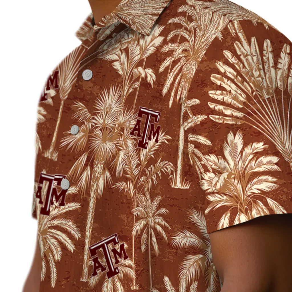 Texas A&M Aggies Hawaiian Shirt - Vintage Palm Tree texas am aggies palm shadows maroon hawaiian shirts trendy