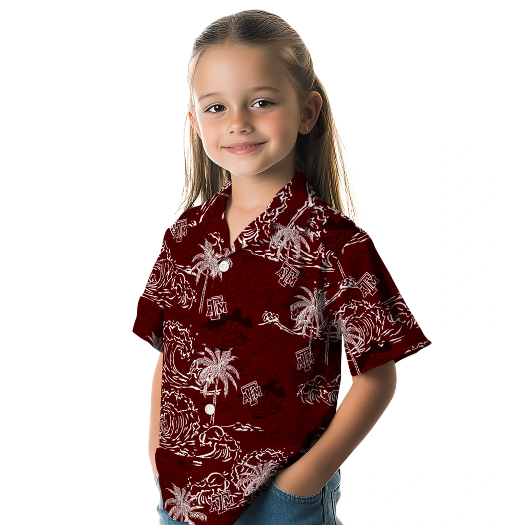 Texas A&M Aggies Hawaiian Shirt - Wave Palm texas am aggies wave palm maroon hawaiian shirts premium grade