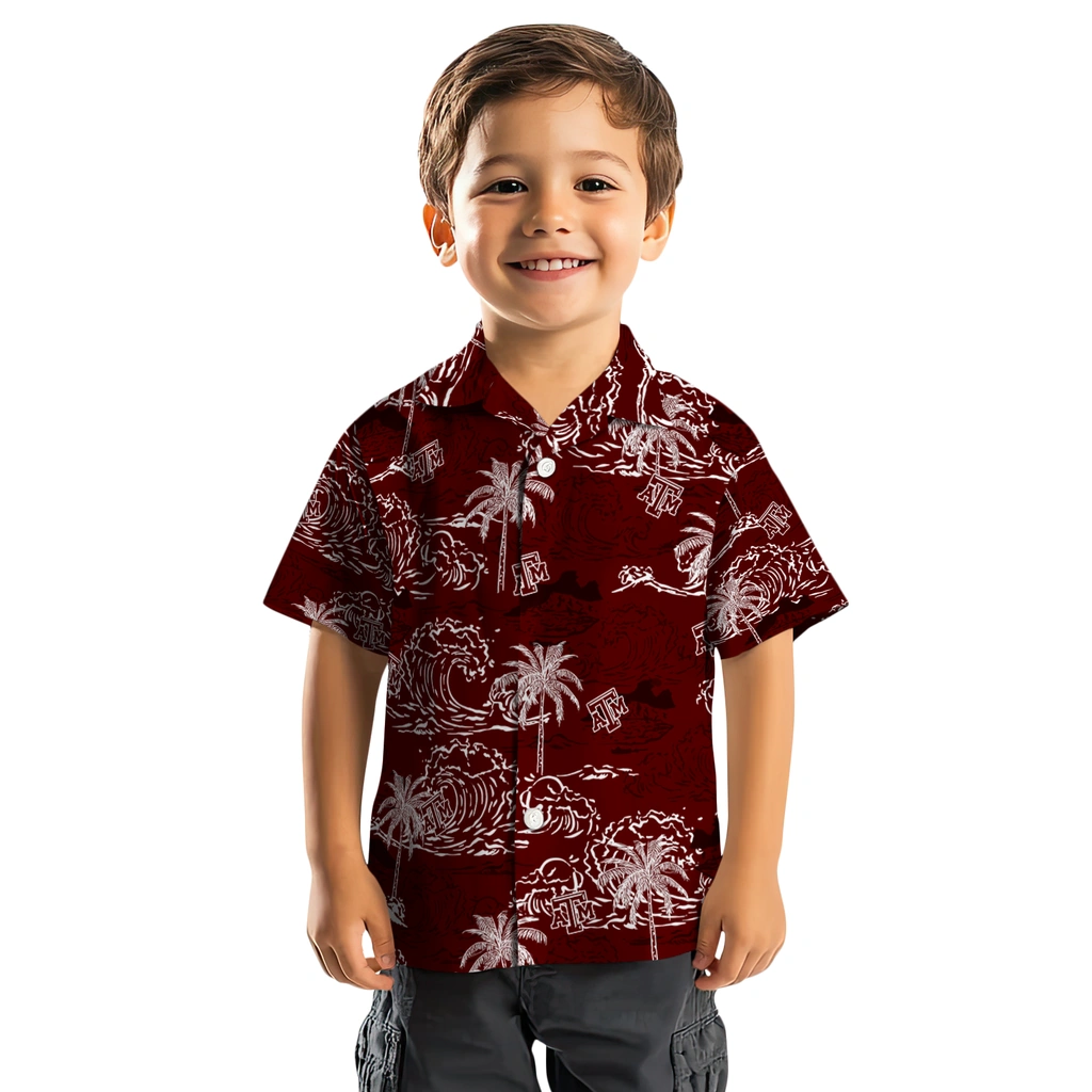 Texas A&M Aggies Hawaiian Shirt - Wave Palm texas am aggies wave palm maroon hawaiian shirts top rated