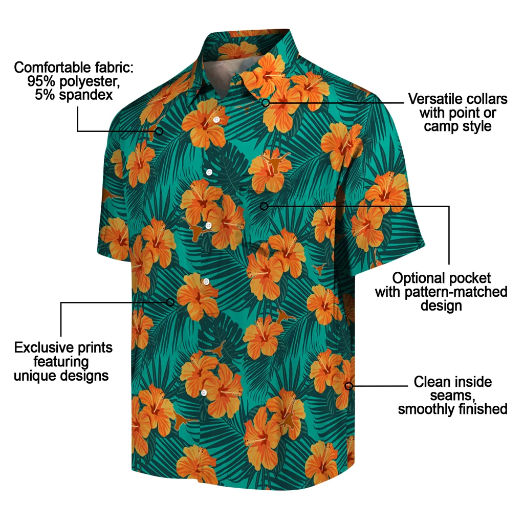 Texas Longhorns Hawaiian Shirt - Hibiscus and Palm Leaves texas longhorns hibiscus escape green hawaiian shirts new arrival