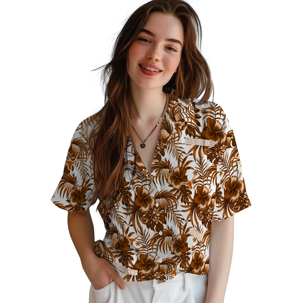 Texas Longhorns Hawaiian Shirt - Hibiscus Exotic texas longhorns hibiscus exotic orange hawaiian shirts latest model