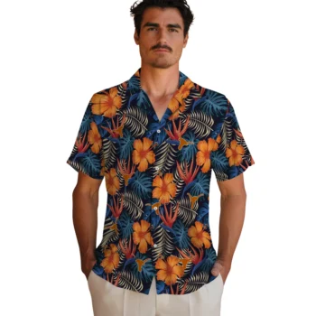 texas longhorns hibiscus foliage hawaiian shirts fashion forward