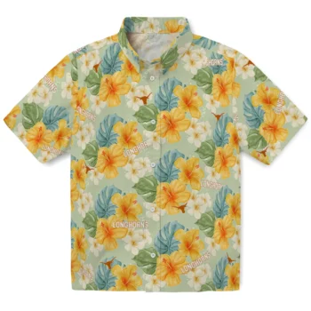 texas longhorns hibiscus mood pale lime yellow hawaiian shirts best selling