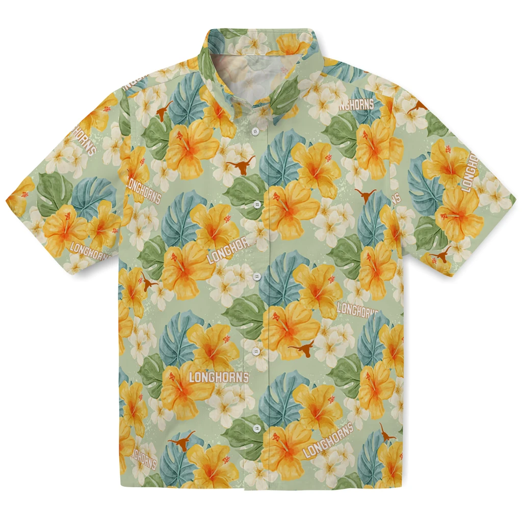 Texas Longhorns Hawaiian Shirt - Hibiscus Mood texas longhorns hibiscus mood pale lime yellow hawaiian shirts best selling