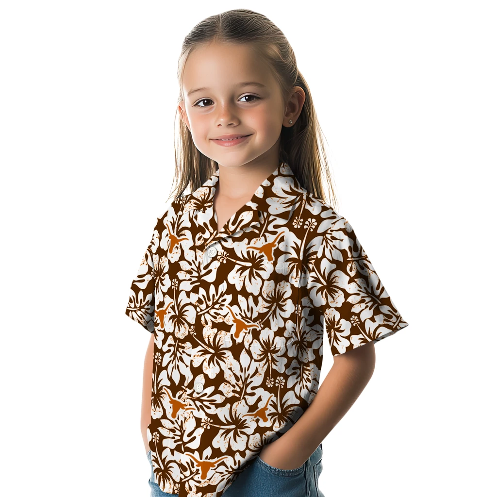 Texas Longhorns Hawaiian Shirt - Hibiscus Motif texas longhorns hibiscus motif orange white hawaiian shirts premium grade