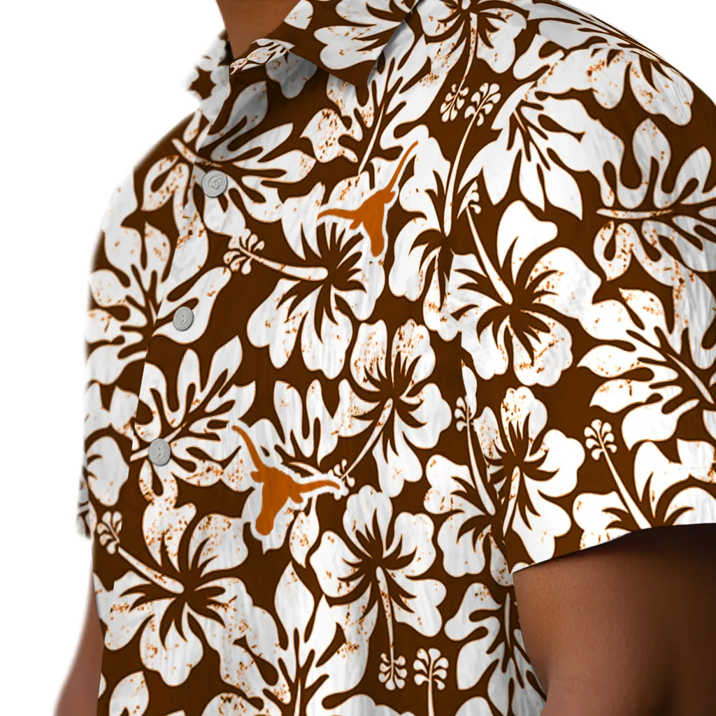 Texas Longhorns Hawaiian Shirt - Hibiscus Motif texas longhorns hibiscus motif orange white hawaiian shirts trendy