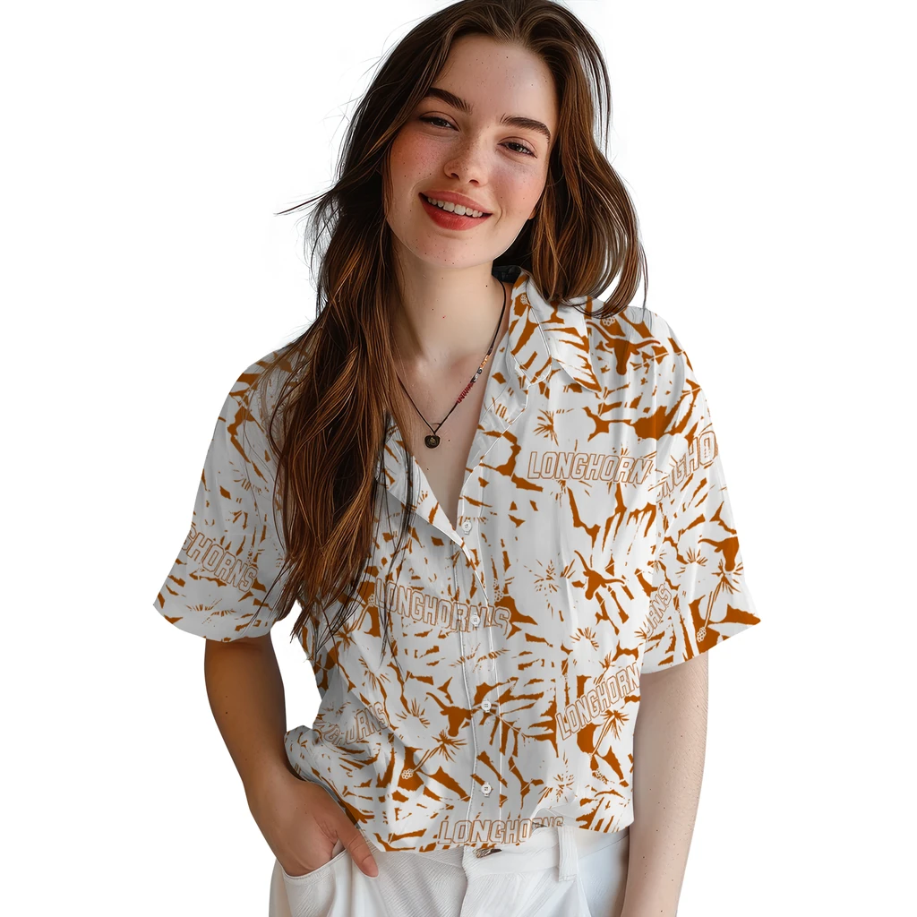 Texas Longhorns Hawaiian Shirt - Hibiscus Overlay texas longhorns hibiscus overlay hawaiian shirts latest model