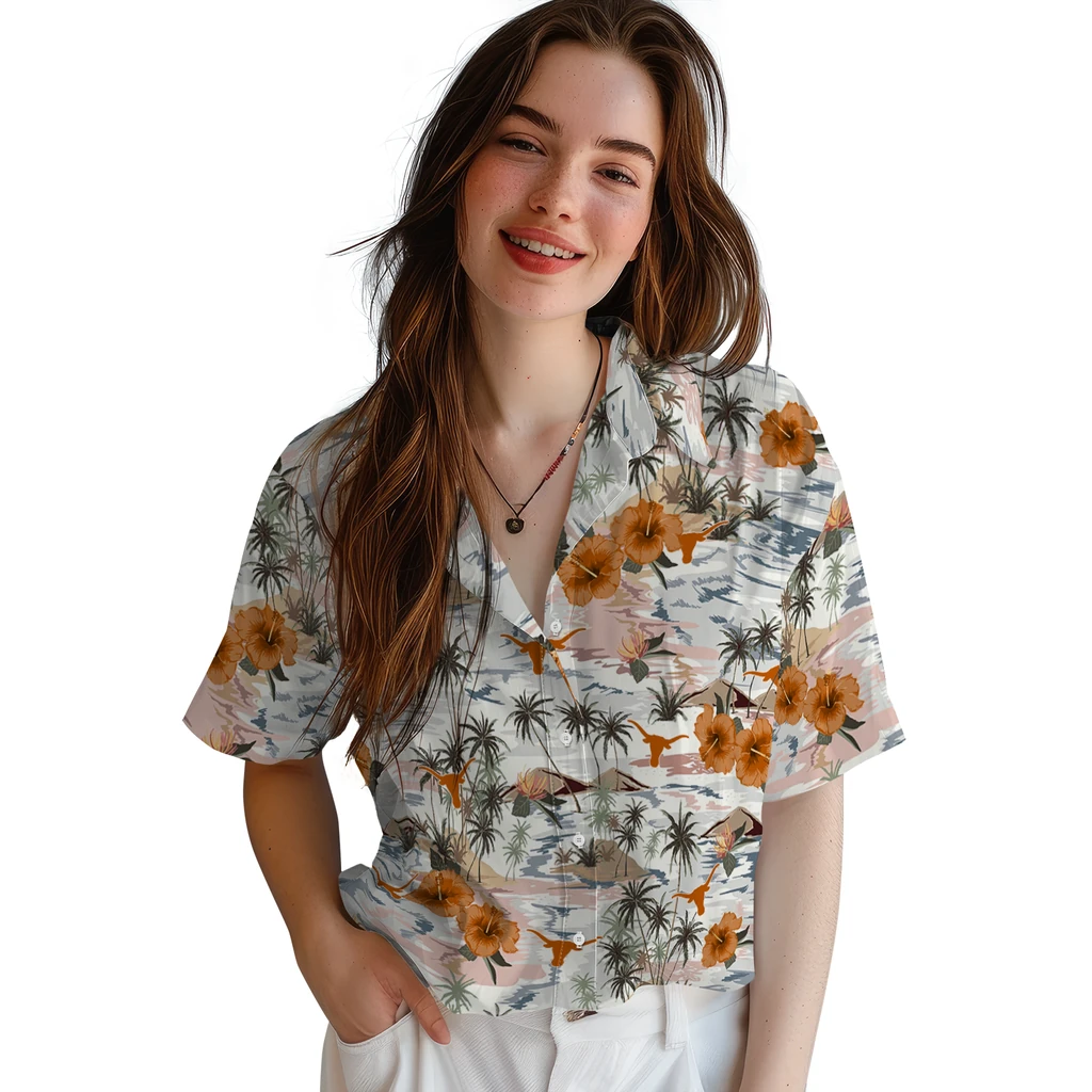 Texas Longhorns Hawaiian Shirt - Hibiscus Seaside texas longhorns hibiscus seaside white hawaiian shirts latest model