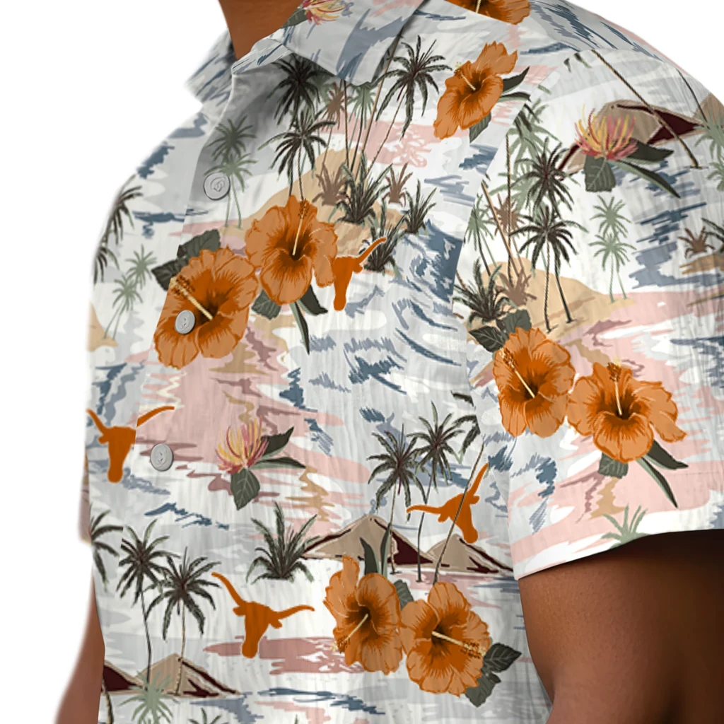 Texas Longhorns Hawaiian Shirt - Hibiscus Seaside texas longhorns hibiscus seaside white hawaiian shirts trendy