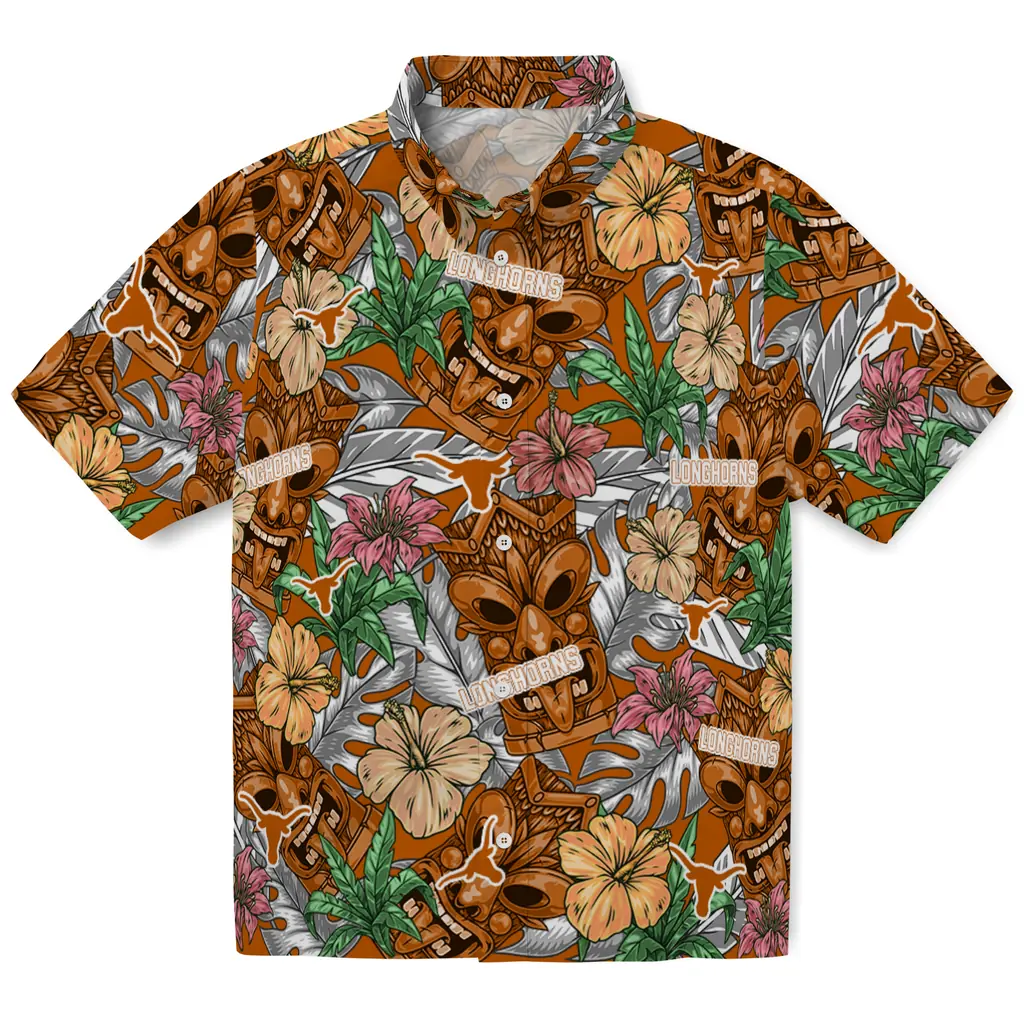 Texas Longhorns Hawaiian Shirt - Hibiscus Tiki Jungle texas longhorns tiki jungle orange hawaiian shirts best selling