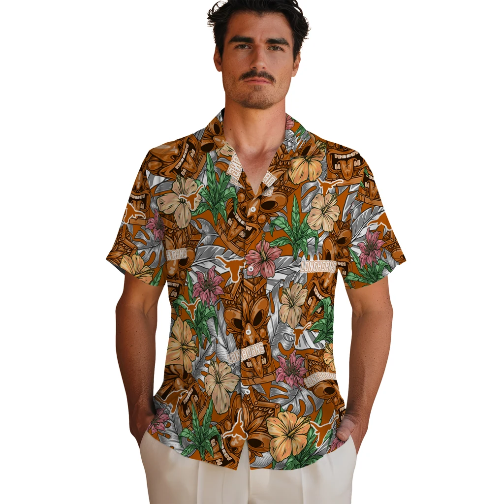 Texas Longhorns Hawaiian Shirt - Hibiscus Tiki Jungle texas longhorns tiki jungle orange hawaiian shirts fashion forward
