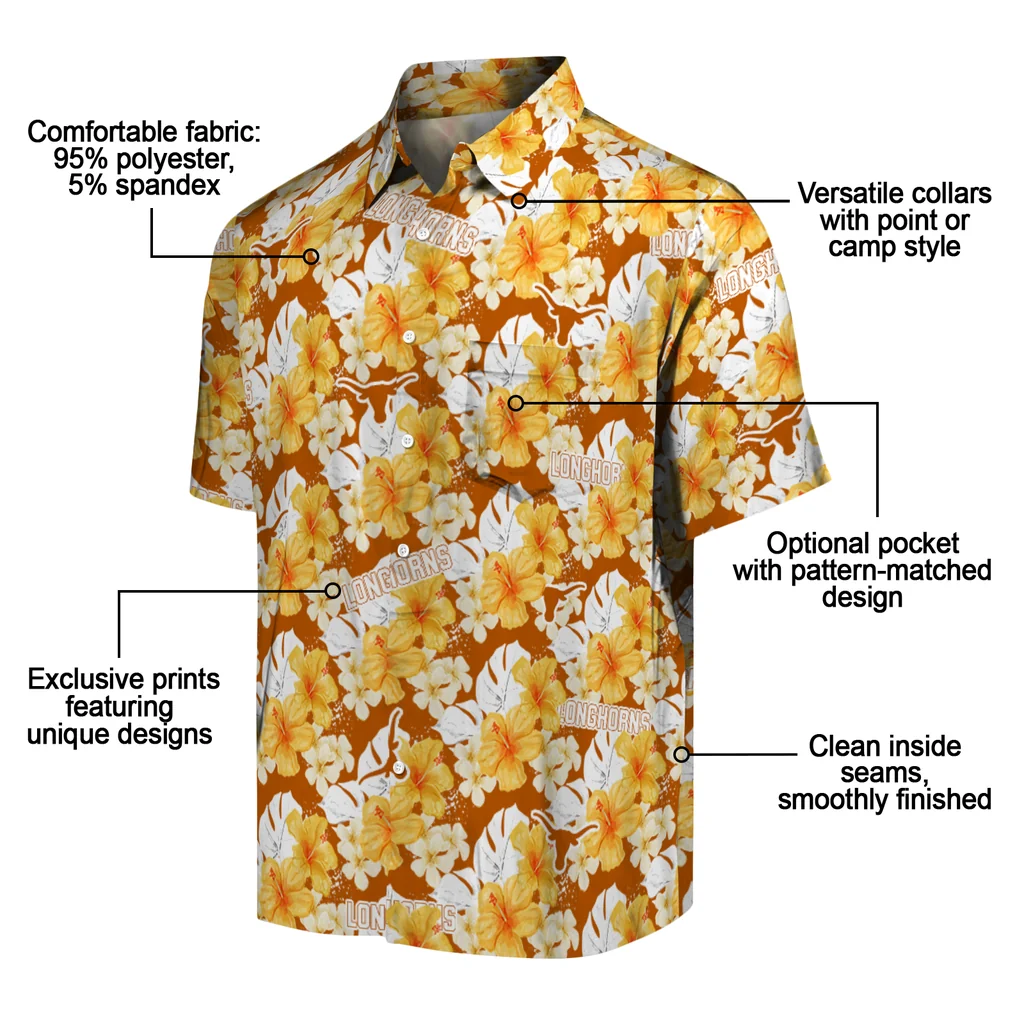 Texas Longhorns Hawaiian Shirt - Hibiscus Tropics texas longhorns hibiscus tropics orange yellow hawaiian shirts new arrival