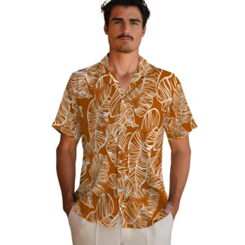 texas longhorns leaf outline orange hawaiian shirts fashion forward