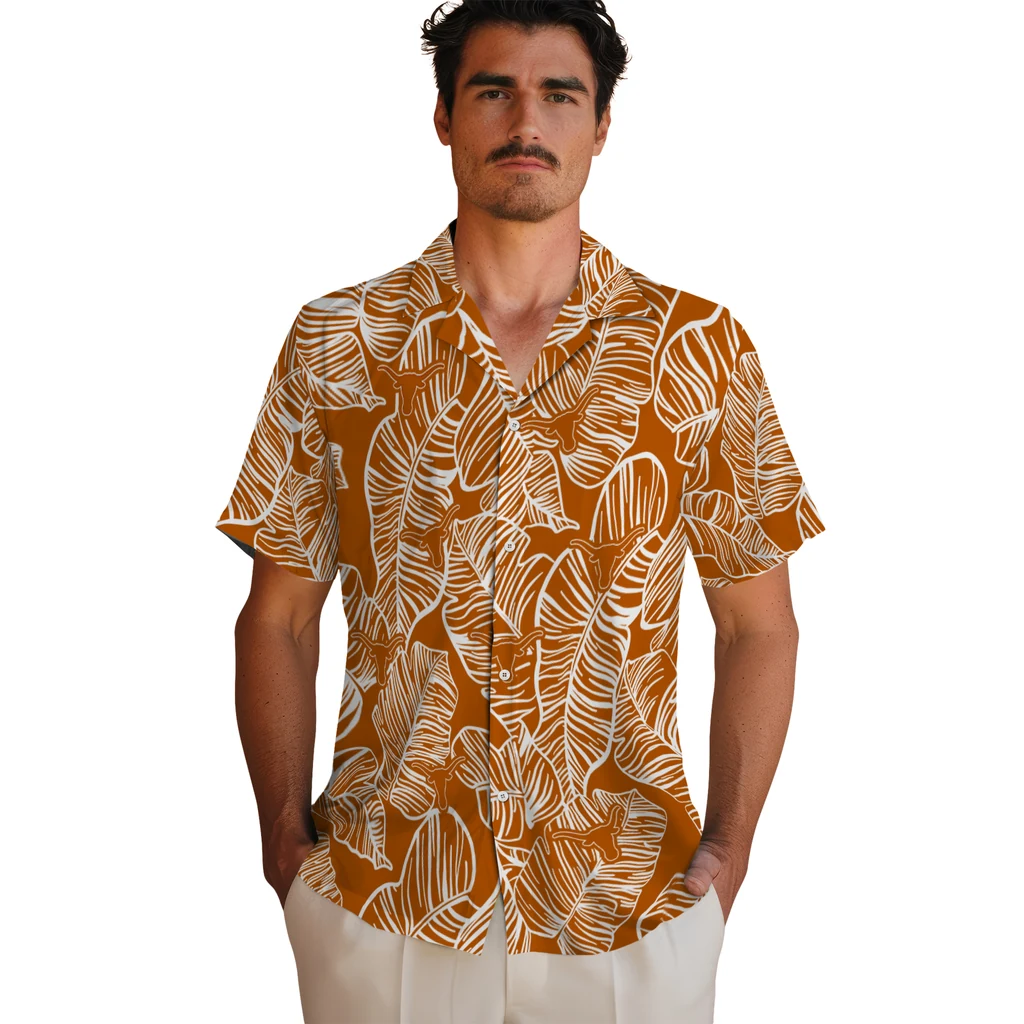 Texas Longhorns Hawaiian Shirt - Leaf Outline texas longhorns leaf outline orange hawaiian shirts fashion forward