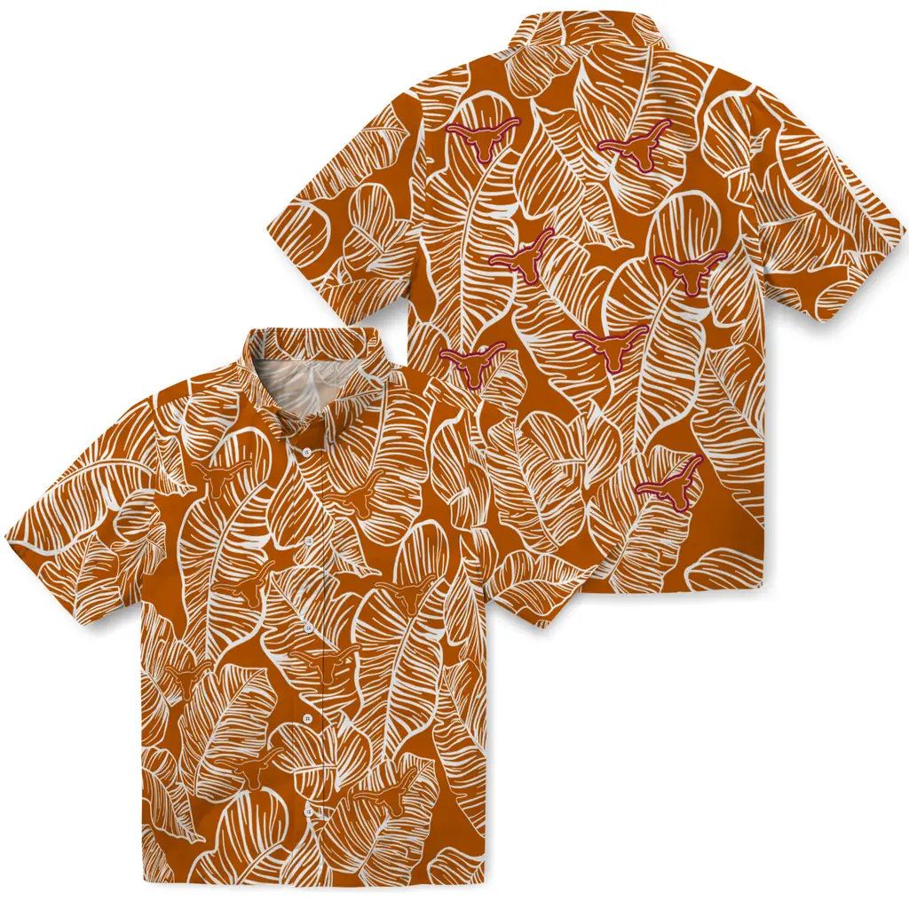 Texas Longhorns Hawaiian Shirt - Leaf Outline texas longhorns leaf outline orange hawaiian shirts high quality