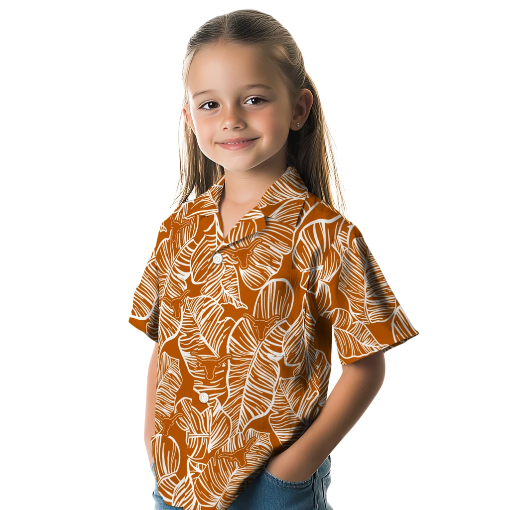 Texas Longhorns Hawaiian Shirt - Leaf Outline texas longhorns leaf outline orange hawaiian shirts premium grade