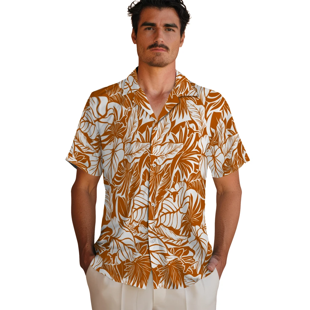 Texas Longhorns Hawaiian Shirt - Monstera Layer texas longhorns monstera layer orange hawaiian shirts fashion forward
