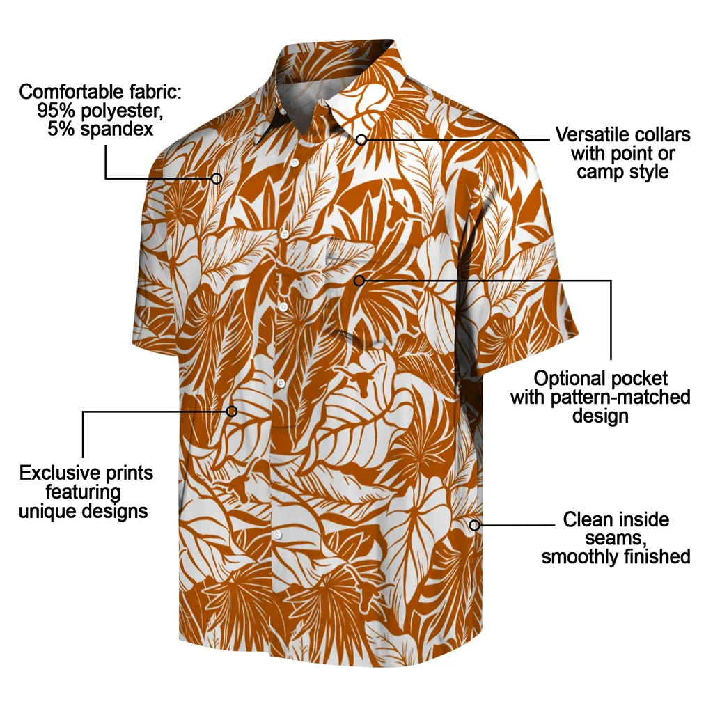 Texas Longhorns Hawaiian Shirt - Monstera Layer texas longhorns monstera layer orange hawaiian shirts new arrival