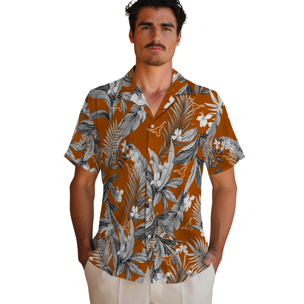 Texas Longhorns Hawaiian Shirt - Palm Leaves texas longhorns palm leaves orange hawaiian shirts fashion forward