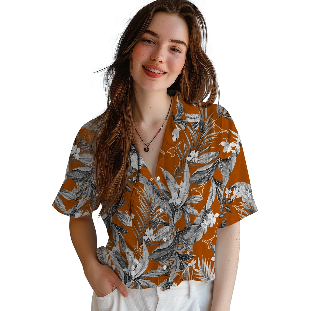 Texas Longhorns Hawaiian Shirt - Palm Leaves texas longhorns palm leaves orange hawaiian shirts latest model