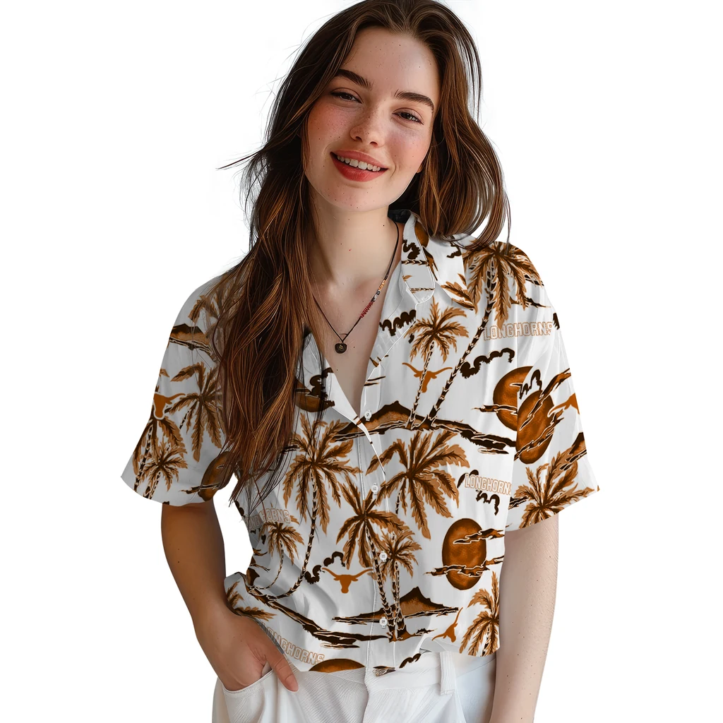 Texas Longhorns Hawaiian Shirt - Palm Sunset texas longhorns palm sunset hawaiian shirts latest model