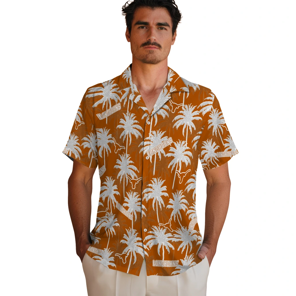 Texas Longhorns Hawaiian Shirt - Palm Tree Motif texas longhorns palm grove orange hawaiian shirts fashion forward