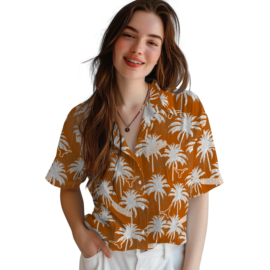 Texas Longhorns Hawaiian Shirt - Palm Tree Motif texas longhorns palm grove orange hawaiian shirts latest model