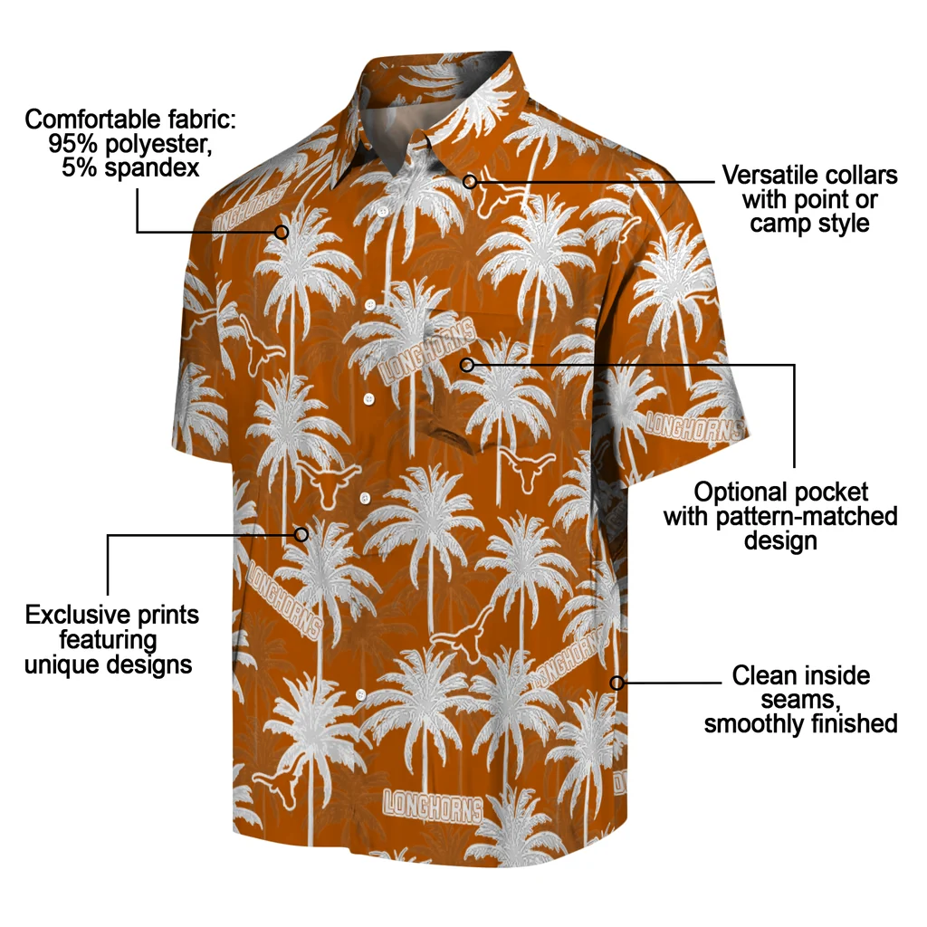 Texas Longhorns Hawaiian Shirt - Palm Tree Motif texas longhorns palm grove orange hawaiian shirts new arrival
