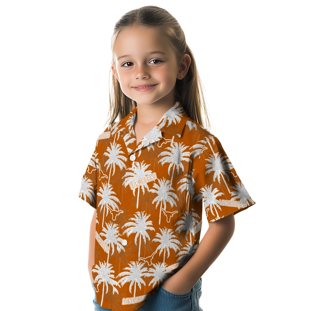 Texas Longhorns Hawaiian Shirt - Palm Tree Motif texas longhorns palm grove orange hawaiian shirts premium grade