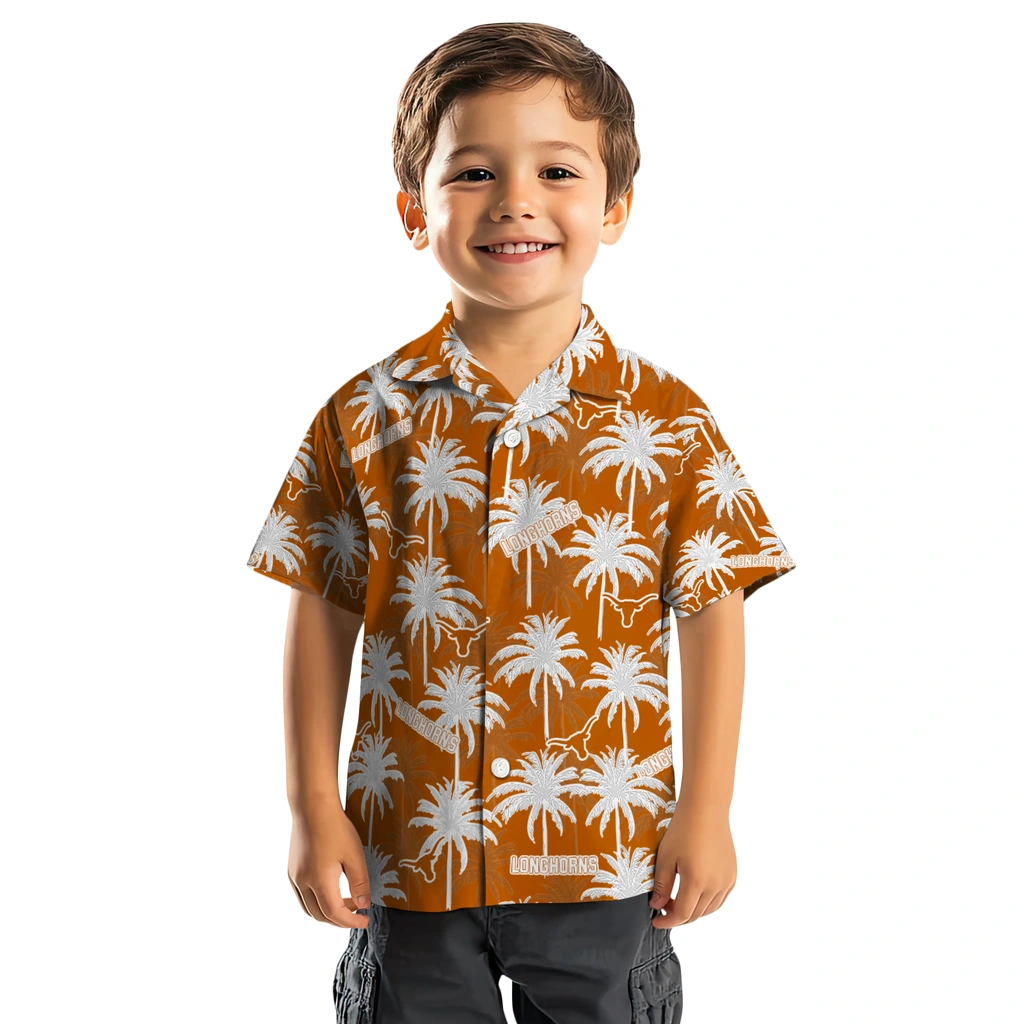 Texas Longhorns Hawaiian Shirt - Palm Tree Motif texas longhorns palm grove orange hawaiian shirts top rated