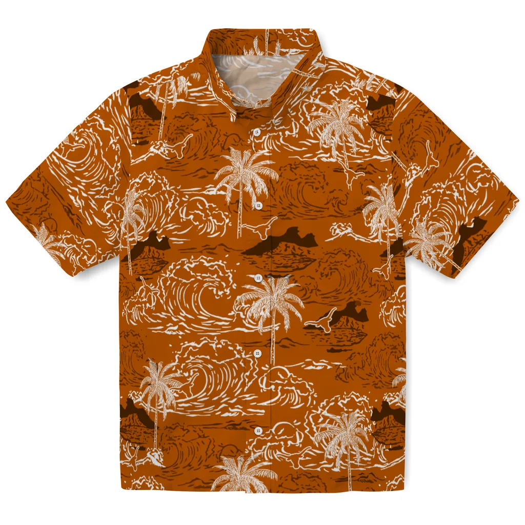 Texas Longhorns Hawaiian Shirt - Wave Palm texas longhorns wave palm orange hawaiian shirts best selling