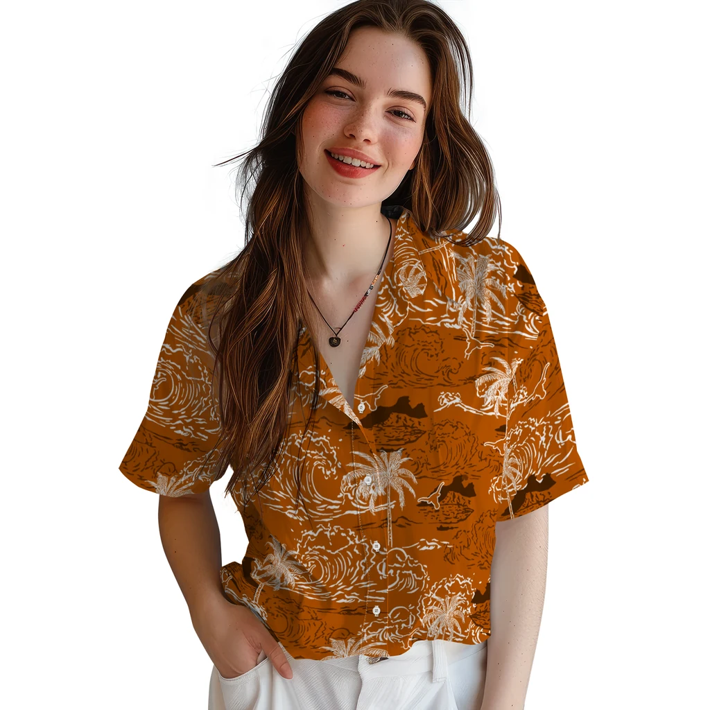 Texas Longhorns Hawaiian Shirt - Wave Palm texas longhorns wave palm orange hawaiian shirts latest model