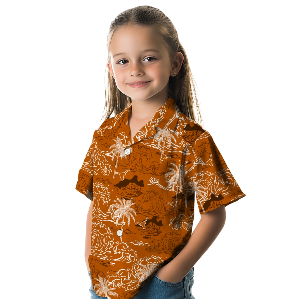 Texas Longhorns Hawaiian Shirt - Wave Palm texas longhorns wave palm orange hawaiian shirts premium grade