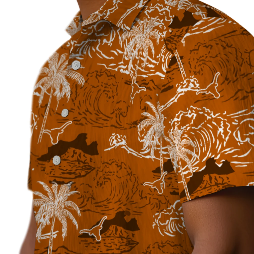 Texas Longhorns Hawaiian Shirt - Wave Palm texas longhorns wave palm orange hawaiian shirts trendy
