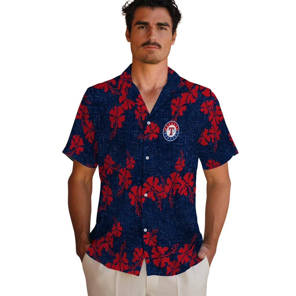 Texas Rangers Hawaiian Shirt - 50th State Flower texas rangers hibiscus petals blue hawaiian shirts fashion forward
