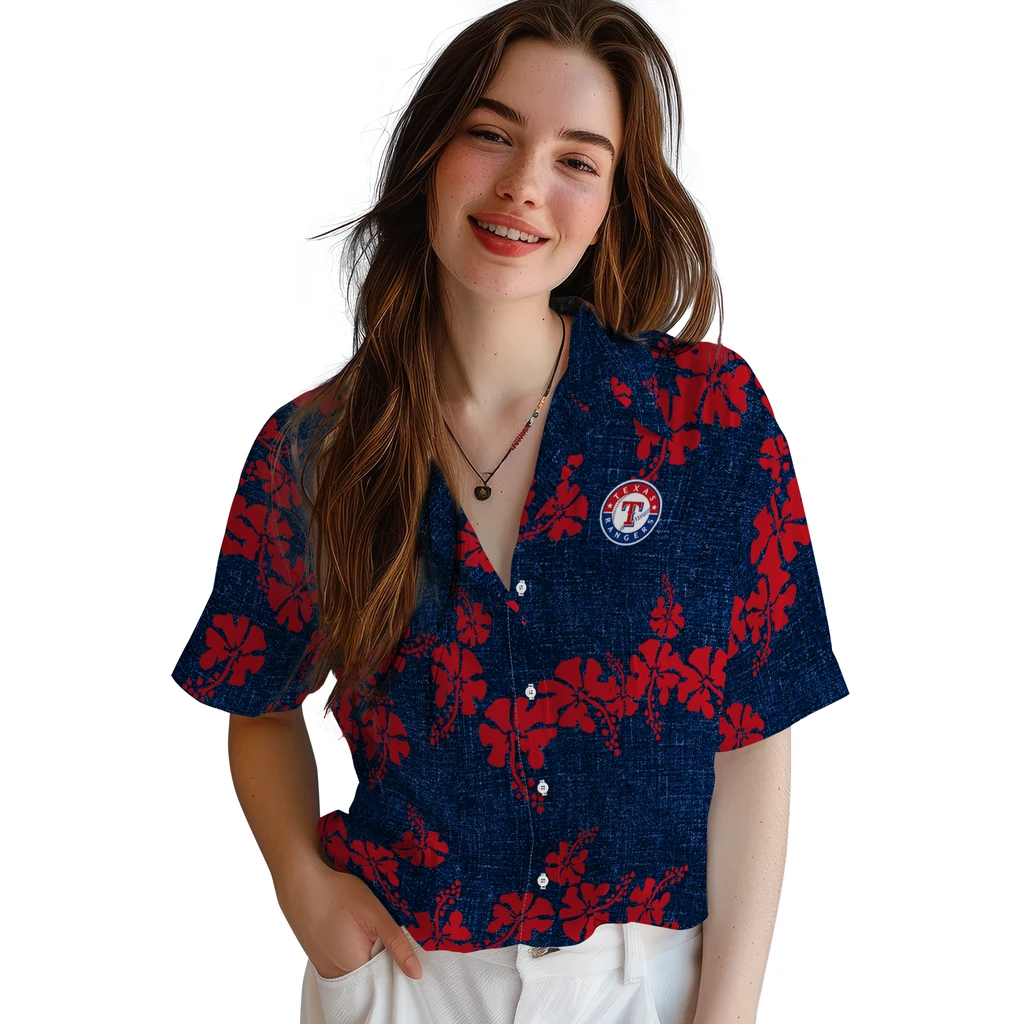 Texas Rangers Hawaiian Shirt - 50th State Flower texas rangers hibiscus petals blue hawaiian shirts latest model