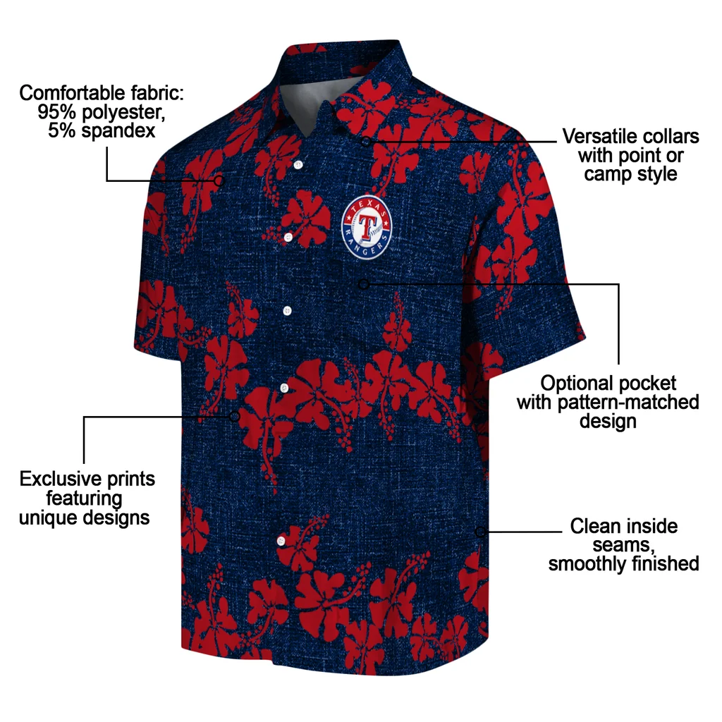 Texas Rangers Hawaiian Shirt - 50th State Flower texas rangers hibiscus petals blue hawaiian shirts new arrival
