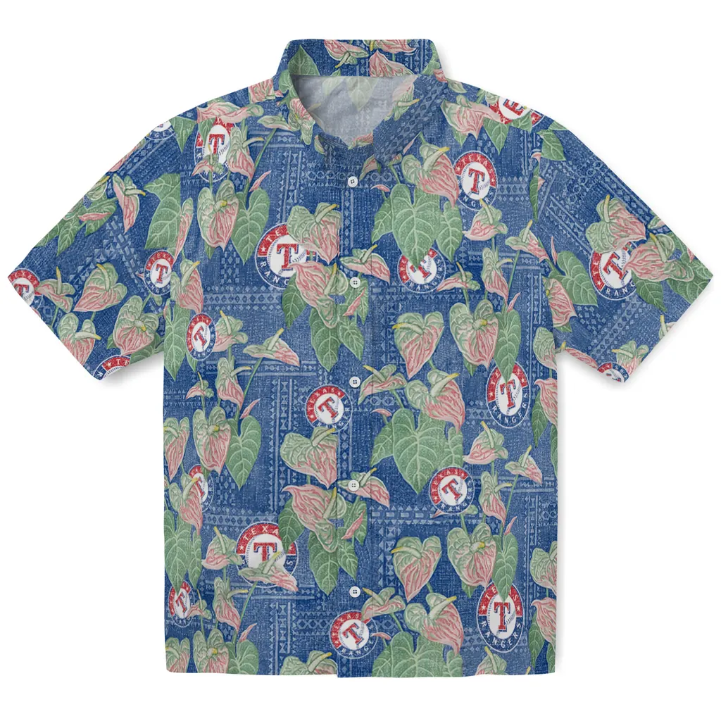 Texas Rangers Hawaiian Shirt - Anthurium Overlay texas rangers anthurium overlay blue hawaiian shirts best selling