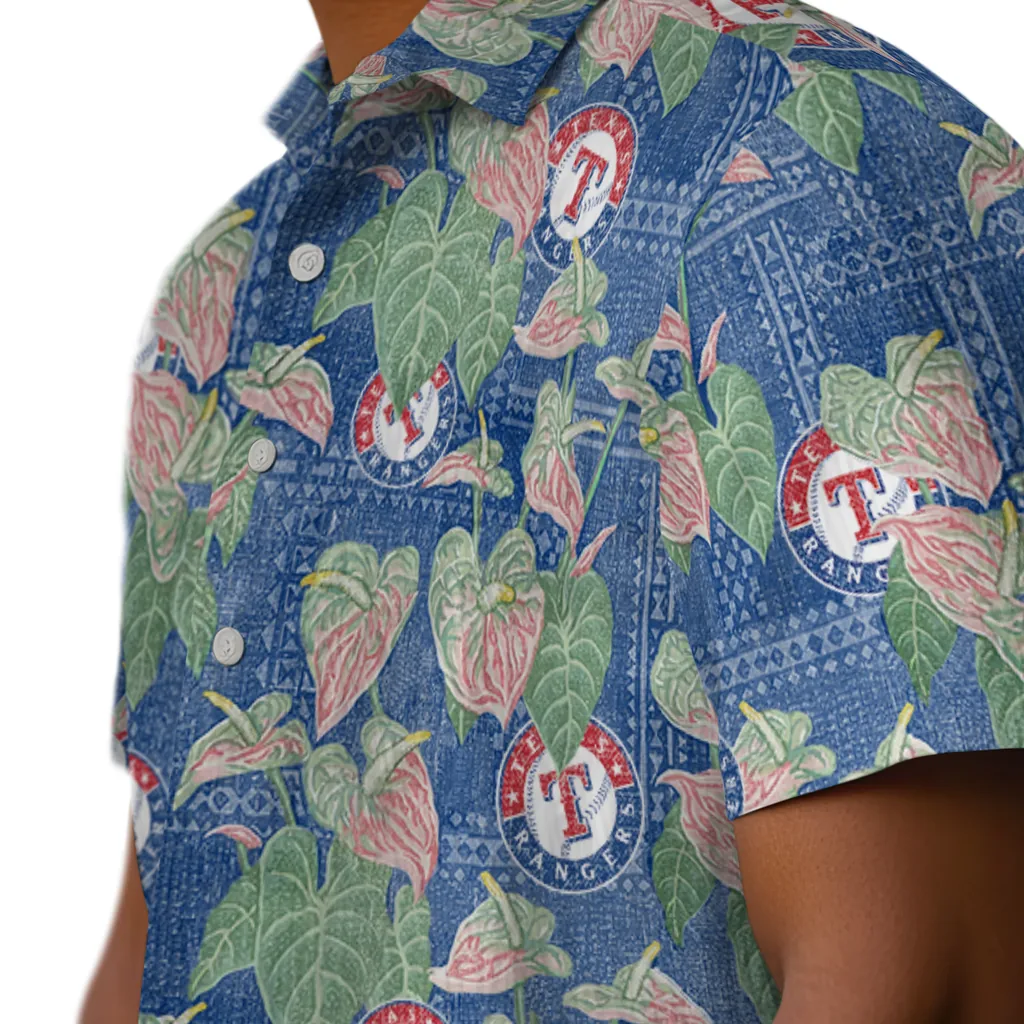Texas Rangers Hawaiian Shirt - Anthurium Overlay texas rangers anthurium overlay blue hawaiian shirts trendy