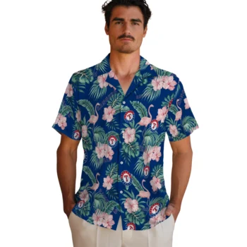 texas rangers flamingo palms blue hawaiian shirts fashion forward