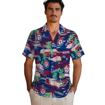 texas rangers flamingo retreat blue hawaiian shirts fashion forward