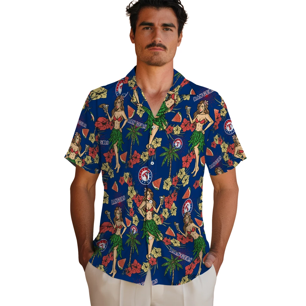 Texas Rangers Hawaiian Shirt - Hawaiian Girls Design texas rangers hawaiian girls design blue hawaiian shirts fashion forward