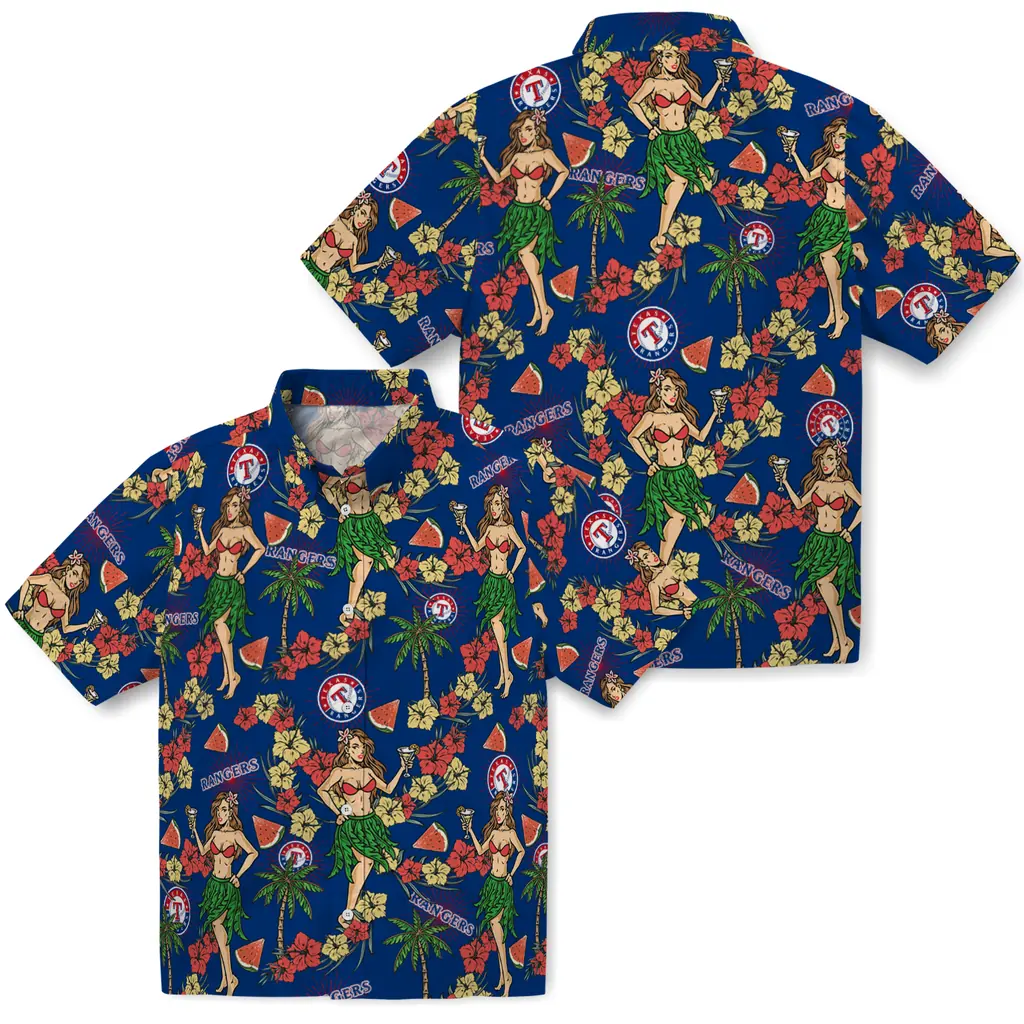 Texas Rangers Hawaiian Shirt - Hawaiian Girls Design texas rangers hawaiian girls design blue hawaiian shirts high quality
