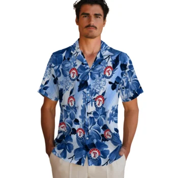 texas rangers hibiscus arrangement blue hawaiian shirts fashion forward
