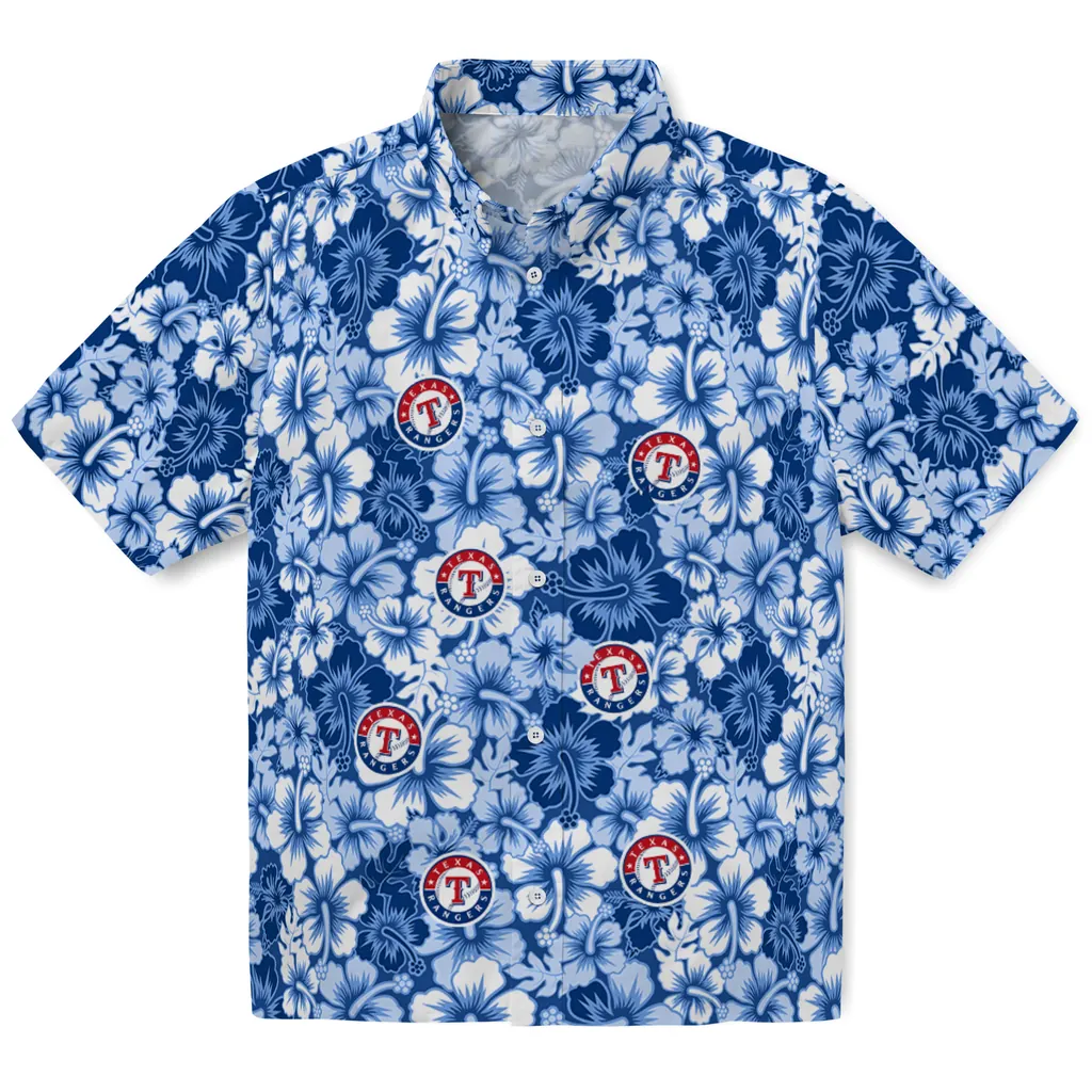 Texas Rangers Hawaiian Shirt - Hibiscus Blooms texas rangers hibiscus blooms blue hawaiian shirts best selling